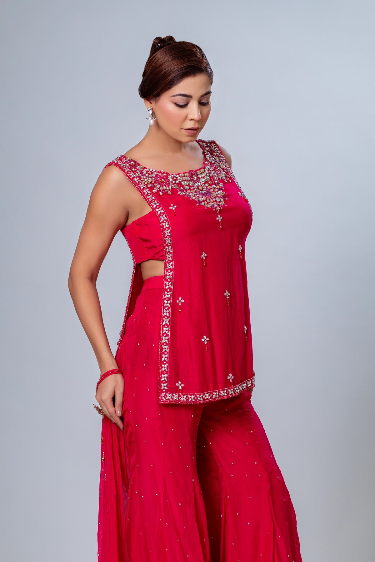 Gulzar Magenta Short Shirt Garara Set, Roop Vatika by Raj Arora