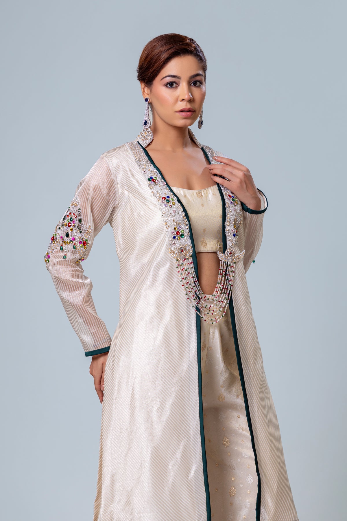 Kanak Ivory Tissue Achkan Palazzo Set