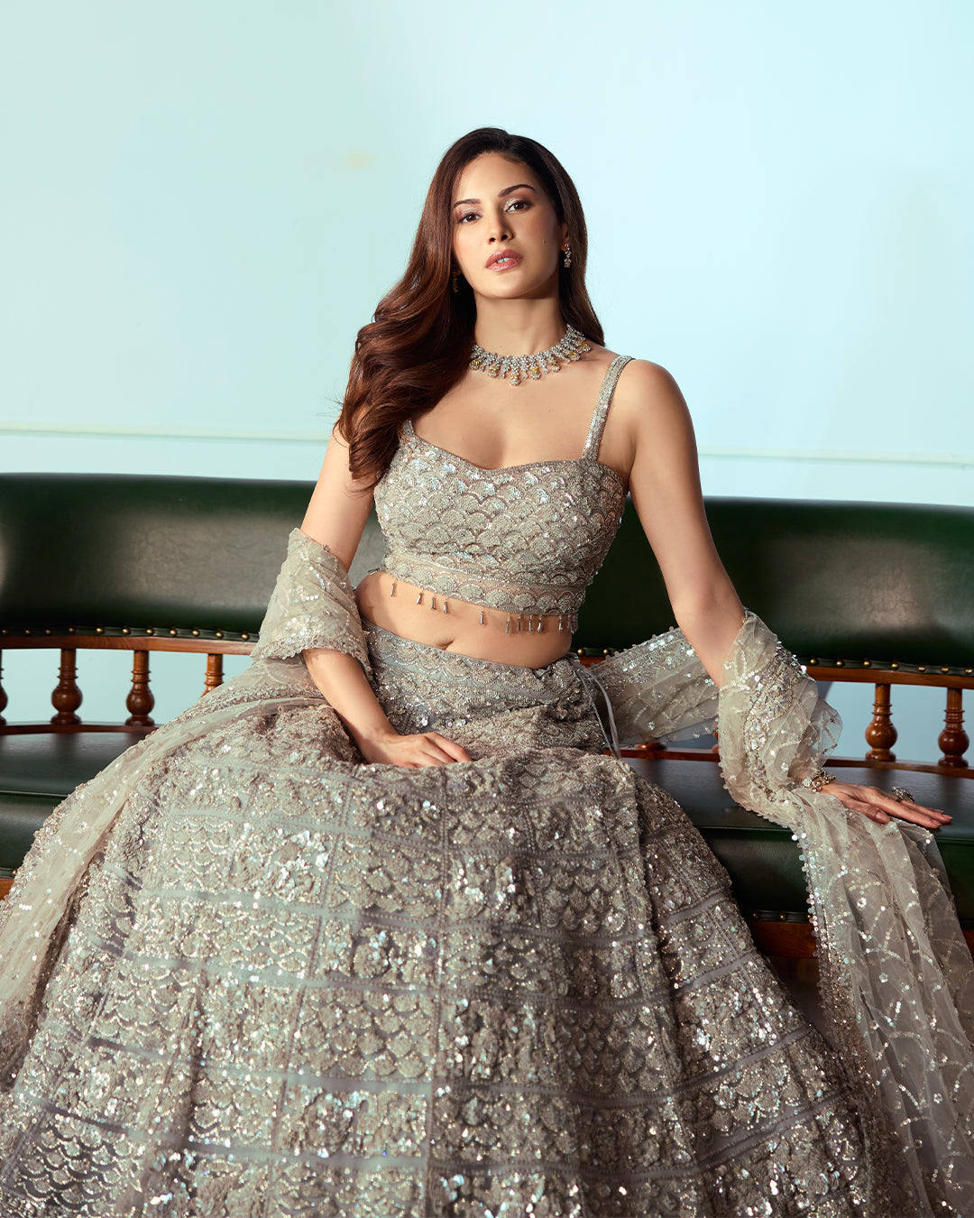 Simin Grey Sequin Lehenga Set, Roop Vatika by Raj Arora