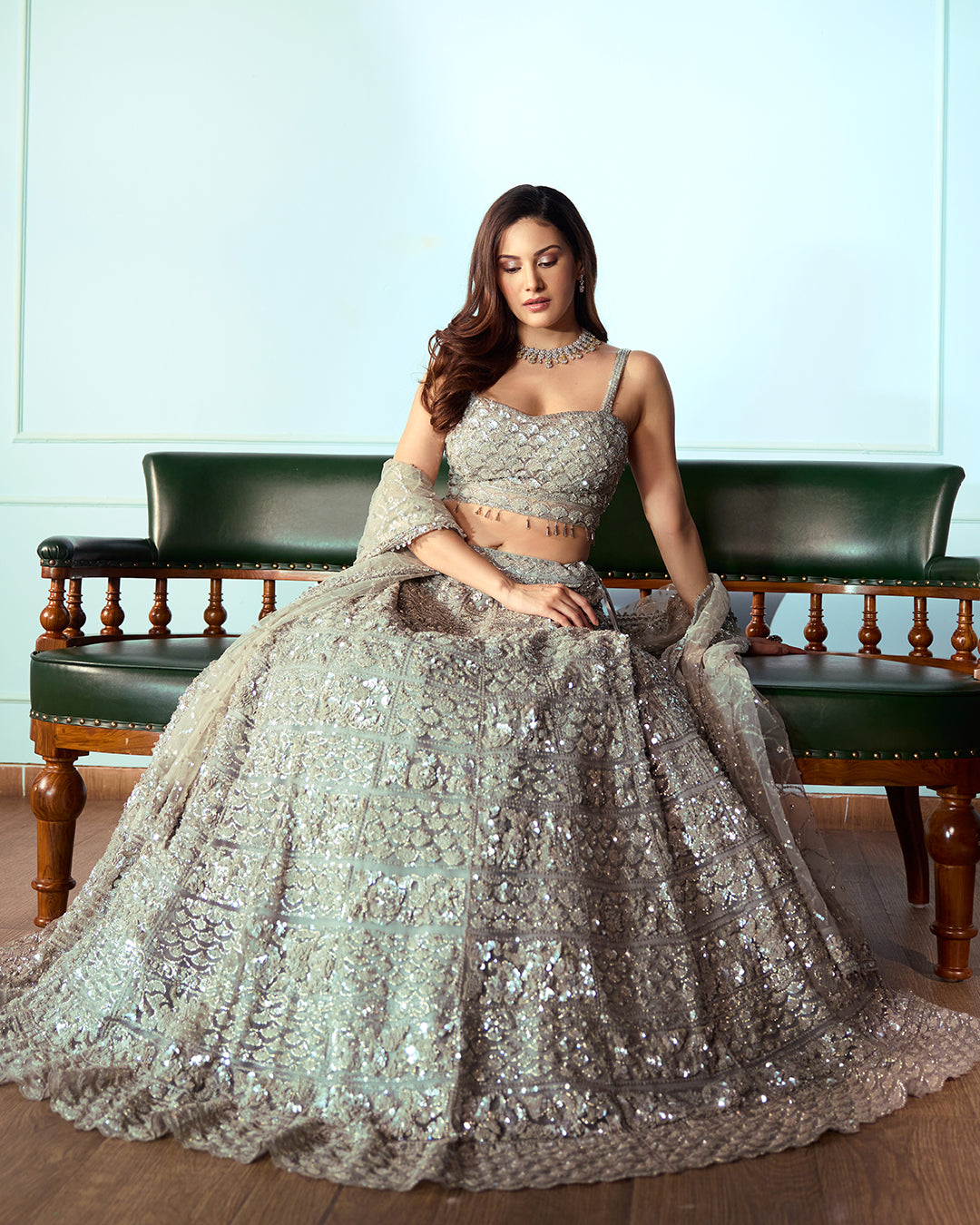Simin Grey Sequin Lehenga Set, Roop Vatika by Raj Arora