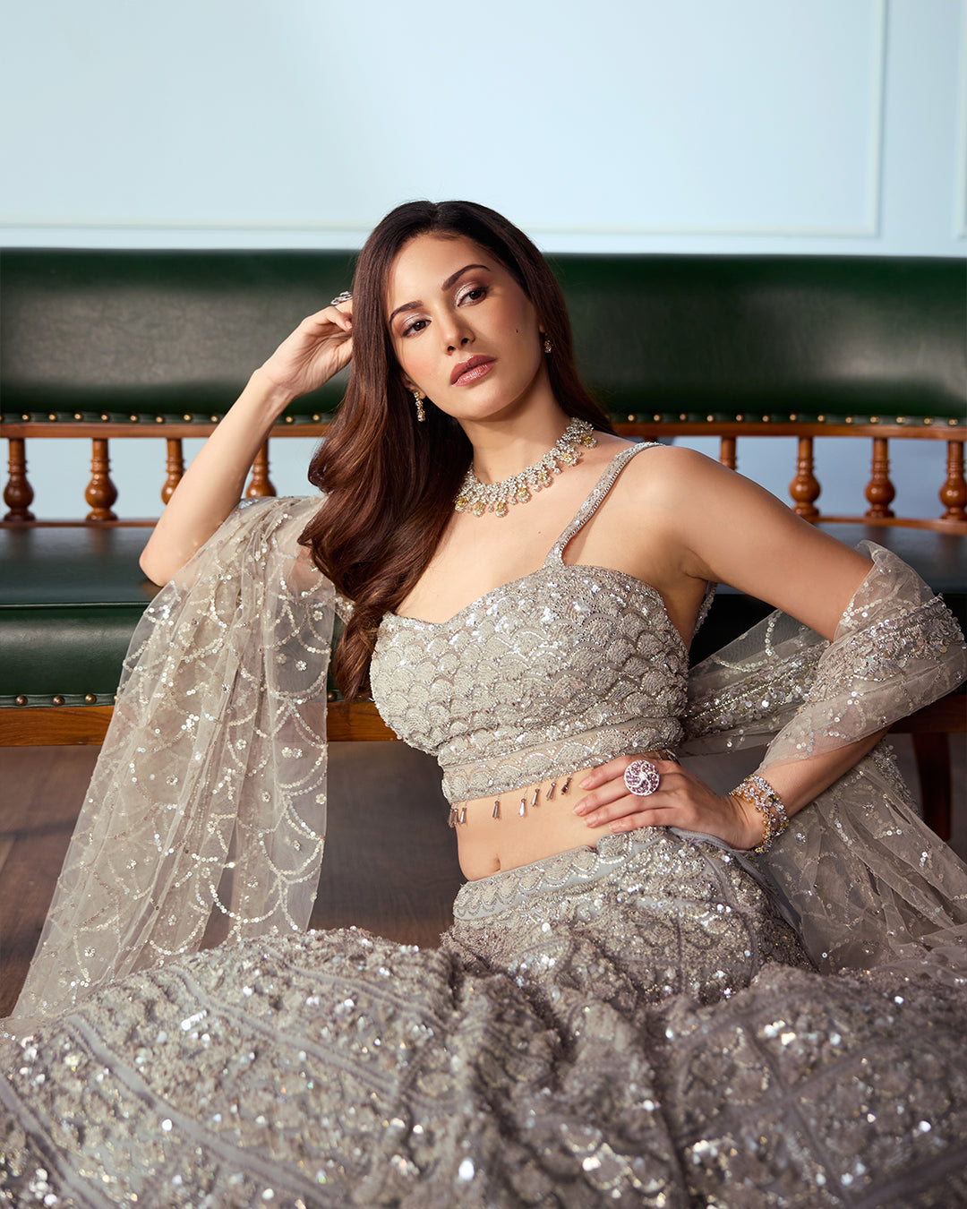 Simin Grey Sequin Lehenga Set, Roop Vatika by Raj Arora