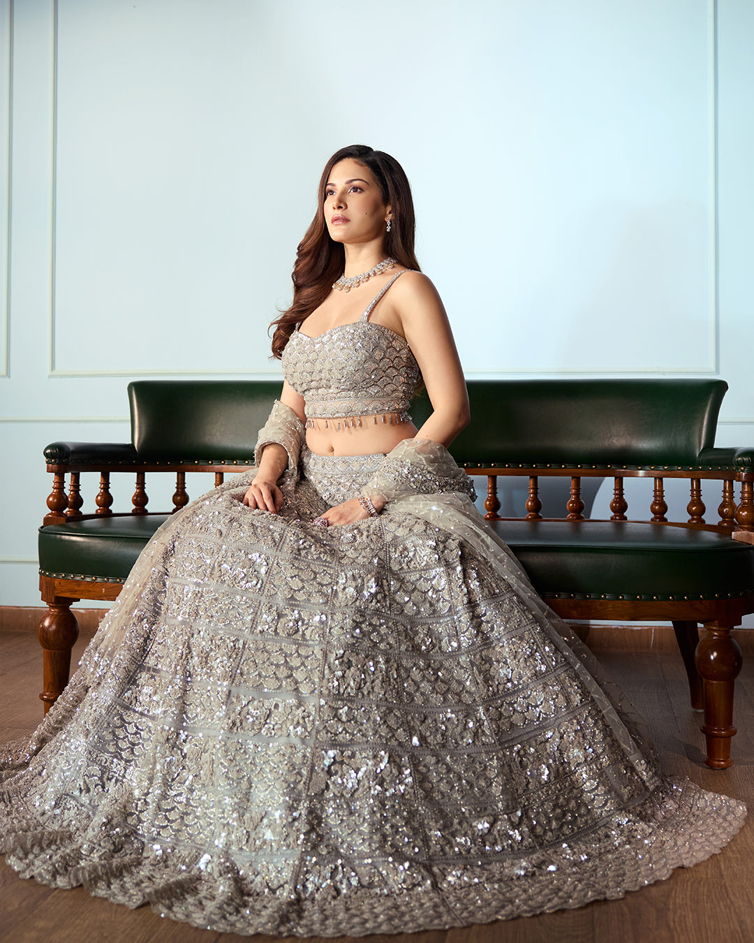 Simin Grey Sequin Lehenga Set, Roop Vatika by Raj Arora